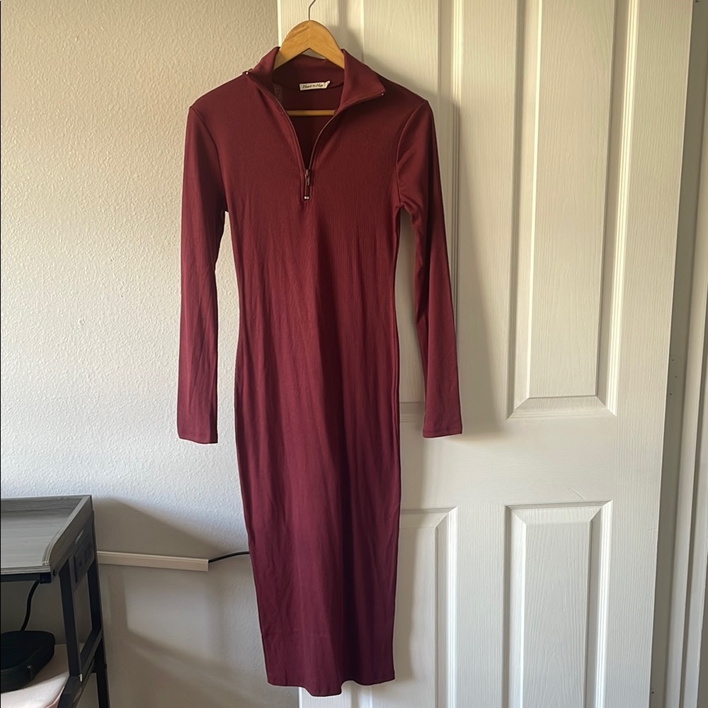 Heart Hips Red Long Sleeve Mock Neck Sheath Dress